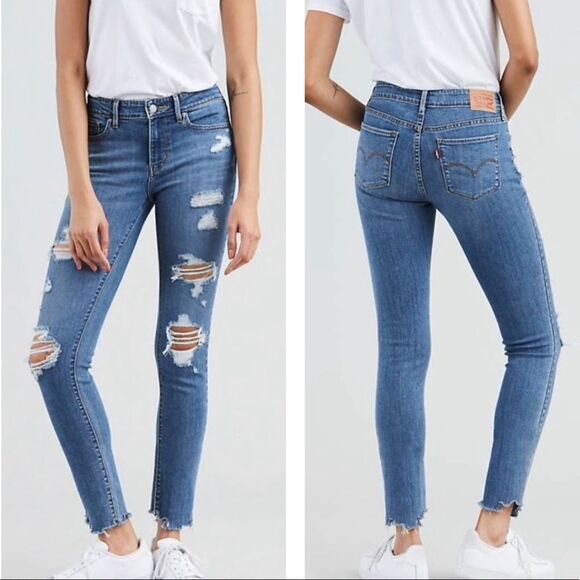 Levi’s 711 Skinny Distressed Raw Hem Mid Rise Jeans Size 28 - Picture 1 of 13